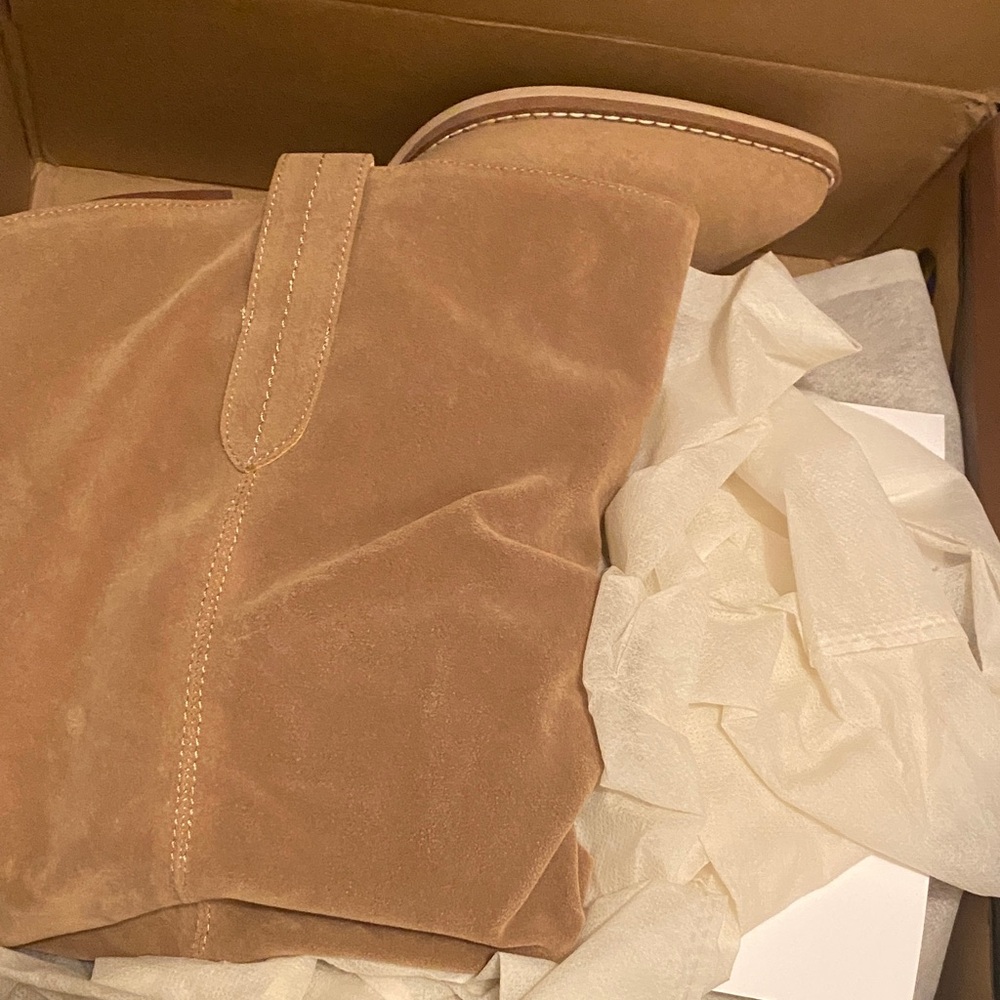 Women's Tan Suede Heeled Bootsmid calf Thea